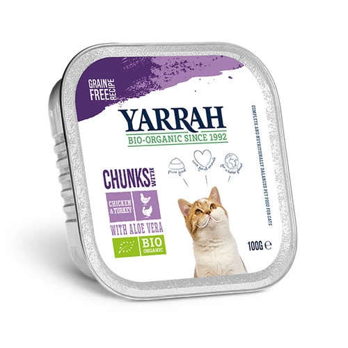 Yarrah - Katzenfutter Bröckchen Huhn & Truthhahn Mit Aloe Vera In Soße Bio